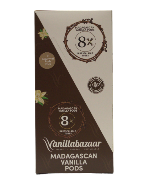 Madagascan Vanilla Pods | 8 Packs x 2 Grade A Bourbon Vanilla Beans (16 Total) | Premium Wholesale Bundle for Retailers | Resealable Tubes | Vanillabazaar
