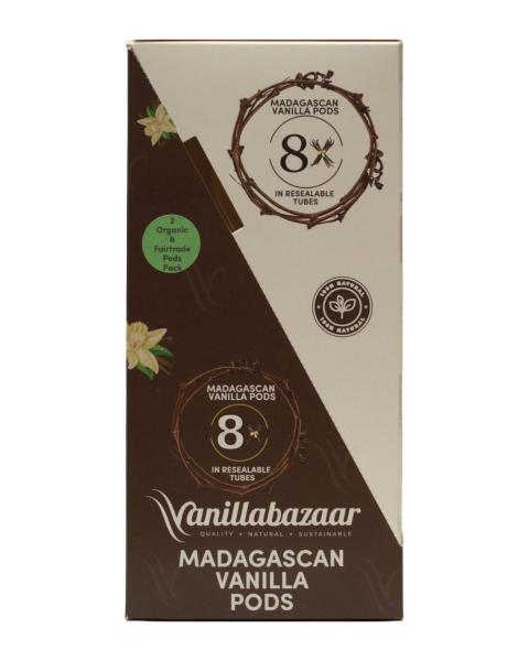 Organic & Fairtrade Madagascan Vanilla Pods | 8 Packs x 2 Grade A Bourbon Vanilla Beans (16 Total) | Premium Wholesale Bundle for Retailers | Resealable Tubes | Vanillabazaar