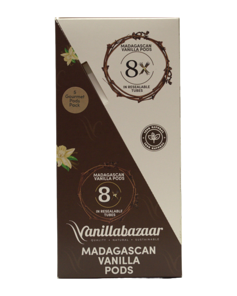 Madagascan Vanilla Pods | 8 Packs x 5 Grade A Bourbon Vanilla Beans (40 Total) | Premium Wholesale Bundle for Retailers | Resealable Tubes | Vanillabazaar