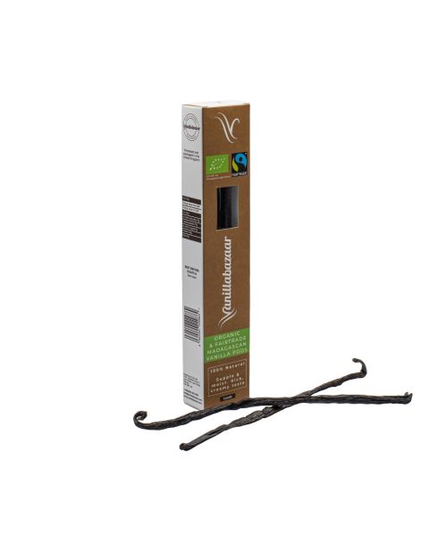 2 Gourmet Organic & Fairtrade Madagascan Vanilla Pods in Box